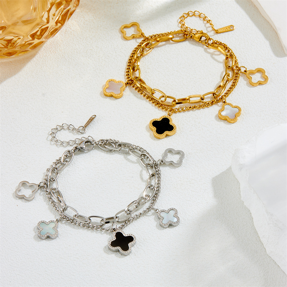 Clover Bracelet For Women Luxury Designer jewelry double-layer 4 Leaf Bracelets 18K Gold Silver Plate Agate Diamond Fashion Charm Chain Wedding Gift P