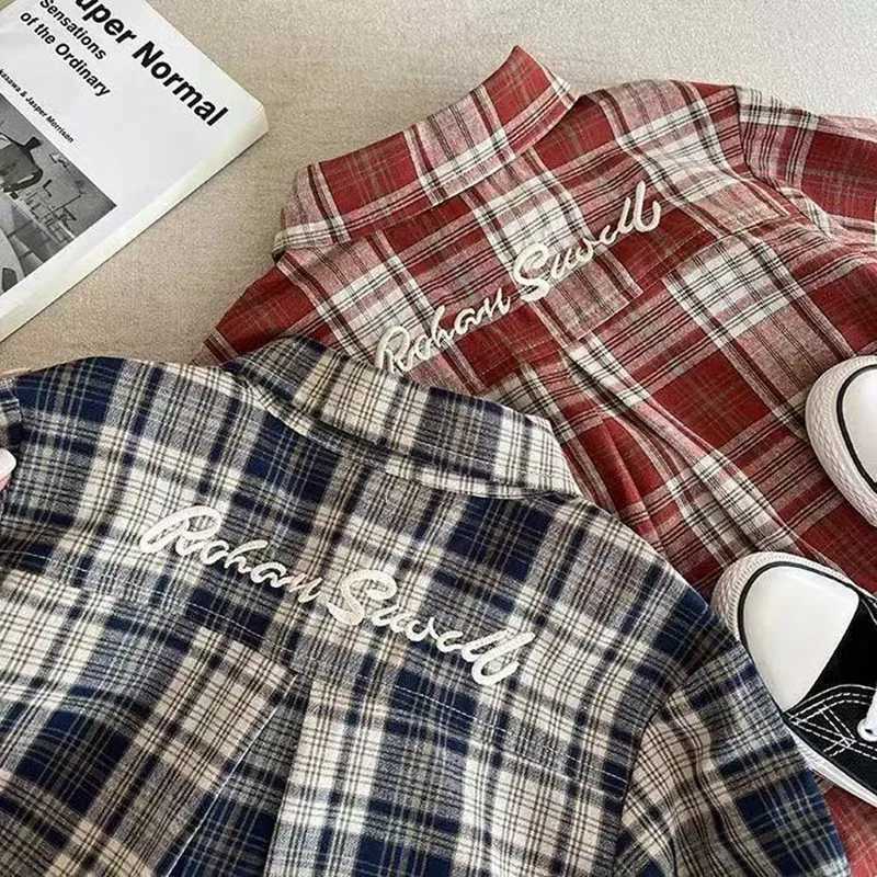 Children Shirt 2025 Autumn New Embroidered Plaid Shirt for Boys and Girls Baby Casual Simple Fashion Shirt Coat 90140CM C251007