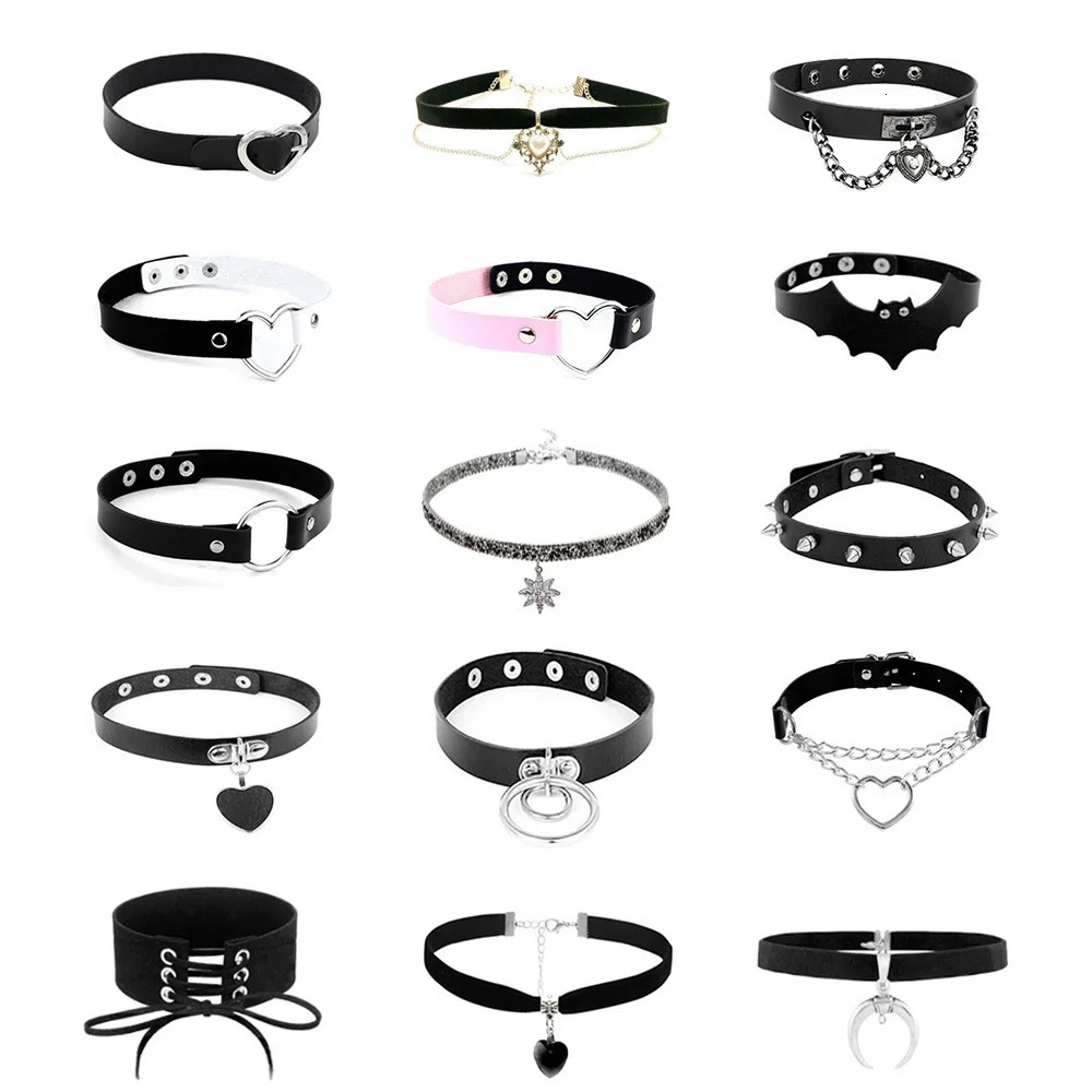 Sexy Trendy Vintage Charm Round Gothic Collar Necklaces Jewelry Gift Gothic Leather Heart Harajuku Women Punk Choker Necklace 250922