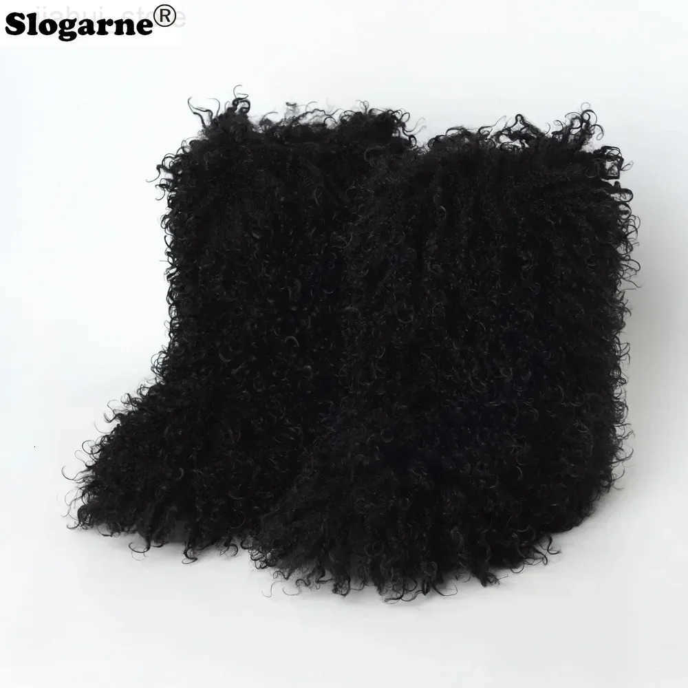 Ladies Trendy Mongolian Fur Boots Women Fahsion Teddy Fur Snow Boots Fluffy Warm Faux Wool Y2K Winter Shoes Plush Warm Footwear M251007