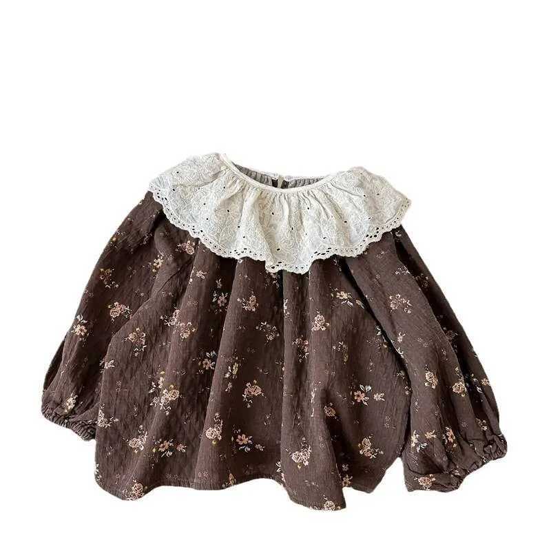 2025 Autumn New Childrens Clothing Korean Edition Loose Lace Doll Collar Long Sleeve Floral Blouse for Girls C251007