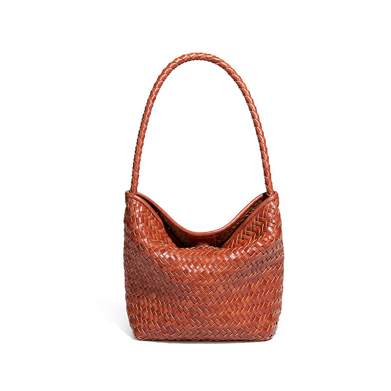 Vacation Lazy Style Casual Handwoven Bucket Handheld Basket Single Shoulder Underarm Woven Bag