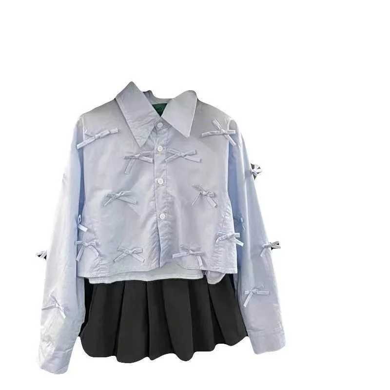 214 Year Girls Spring Shirt New Korean Childrens Elegant Sweet Bow Shirt Loose Casual Coat Kids Top 90170cm C251007