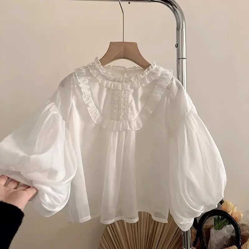 New Girls Long sleeved Shirt Versatile Bottom Autumn Korean Edition Childrens Cute Bubble Sleeves Chiffon Shirt C2510071