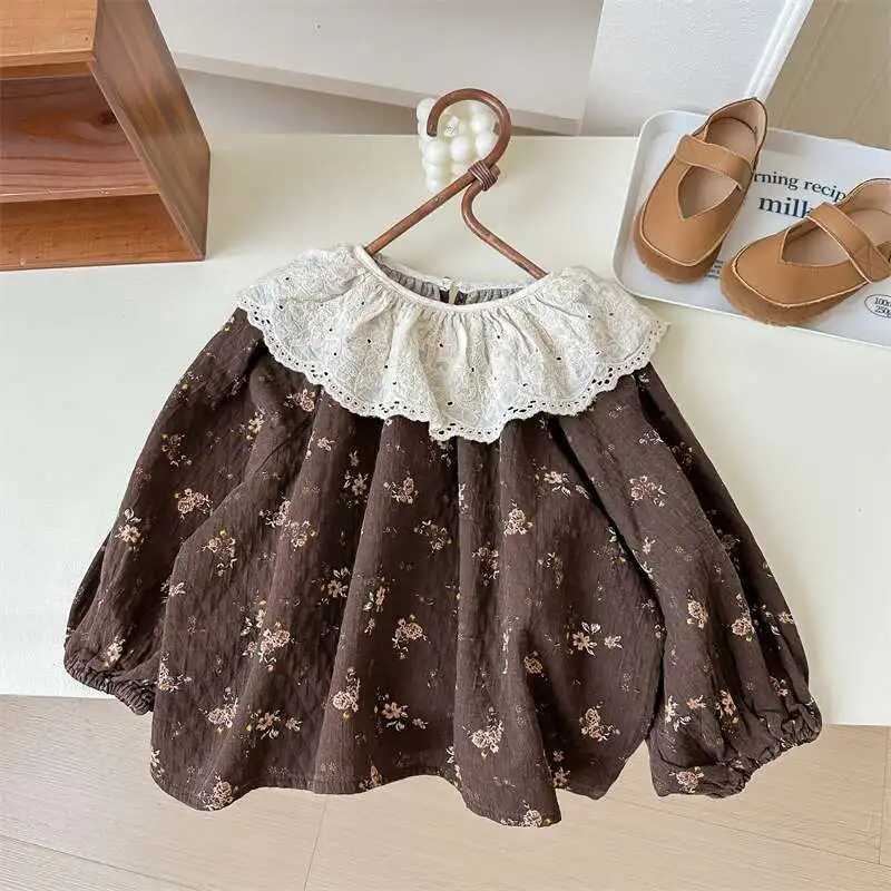 2025 Autumn New Childrens Clothing Korean Edition Loose Lace Doll Collar Long Sleeve Floral Blouse for Girls C251007