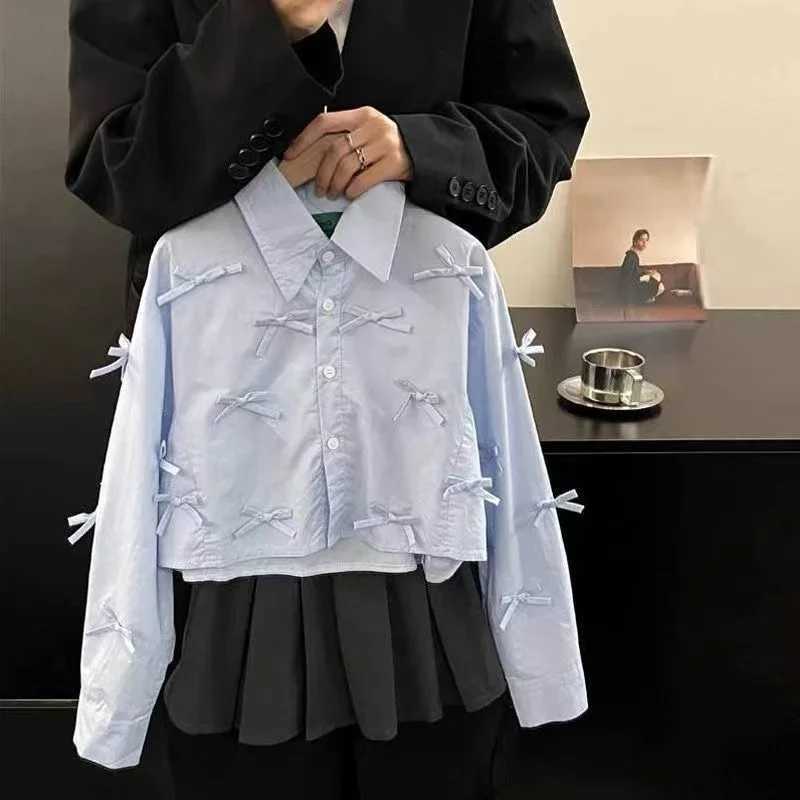 214 Year Girls Spring Shirt New Korean Childrens Elegant Sweet Bow Shirt Loose Casual Coat Kids Top 90170cm C251007