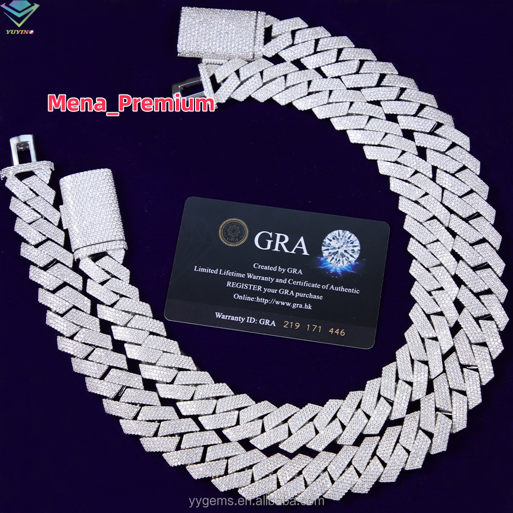 Heavy Silver Necklace 20MM Wide S925 Gold Plated Iced Out VVS Moissanite Diamond Chain Link for Hip Hop Men