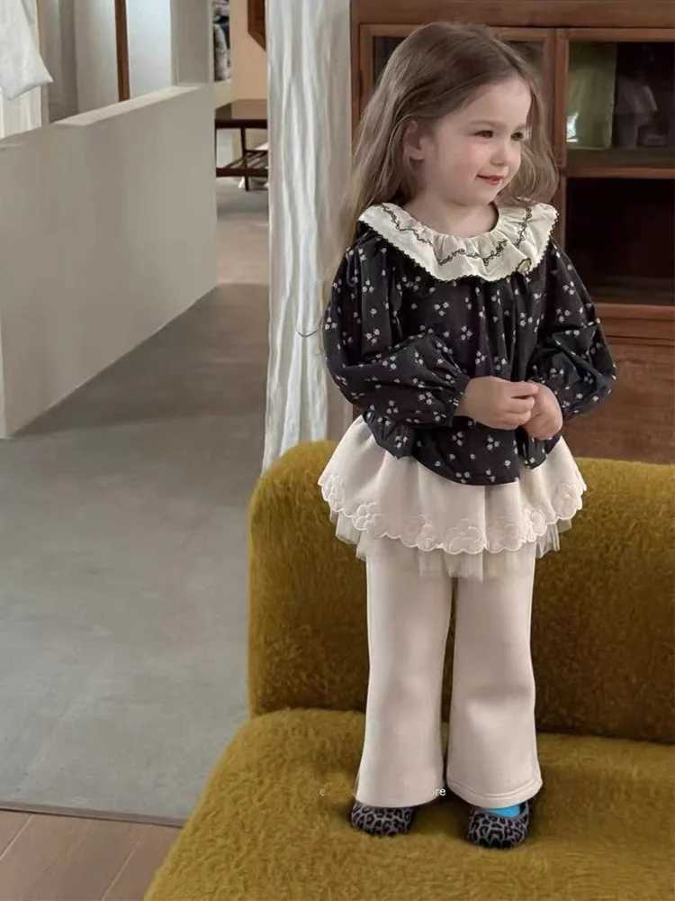 Korea Childrens Clothing Girls Doll Shirt Top Autumn 2025 New Childrens Lace Lotus Leaf Collar Shirt Baby Shirt C251007