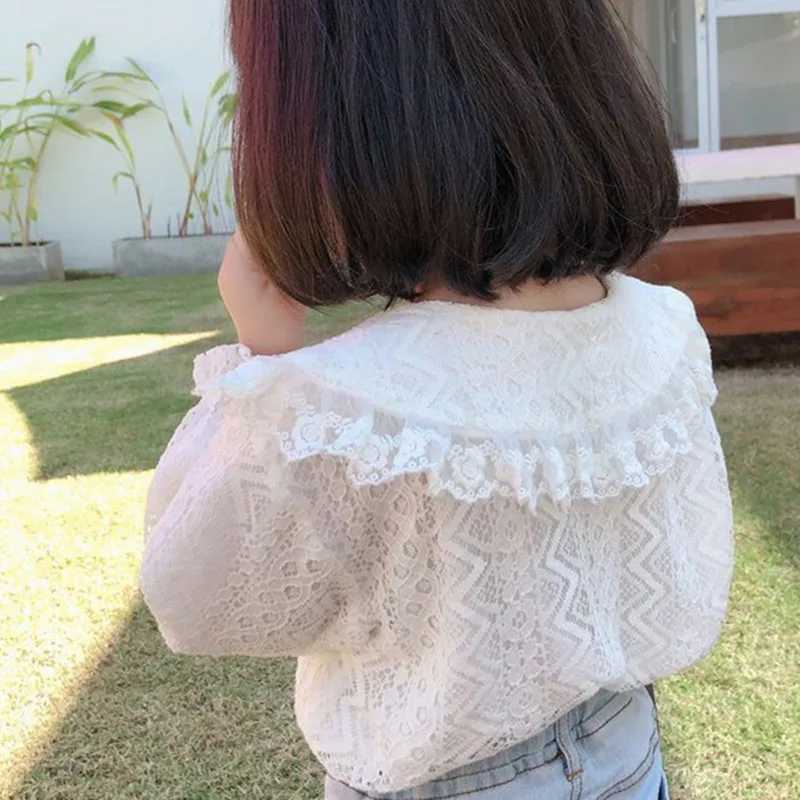 Spring Autumn Girls Blouse White Girl Lace Shirts Long Sleeve Peter Pan Collar Baby Toddler Blouse Kids Tops Children Clothes C251007