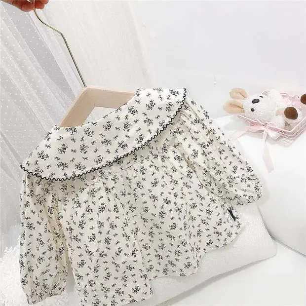 Baby Girls Shirts Floral Long Sleeve Peter Pan Collar Cute 2024 Autumn New Korean Style Kids Blouses Clothes C251007