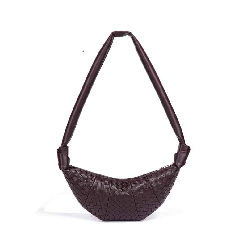 Fashion New Women's Croissant Woven Soft Leather Dumpling Single Shoulder Baguette Underarm Bag