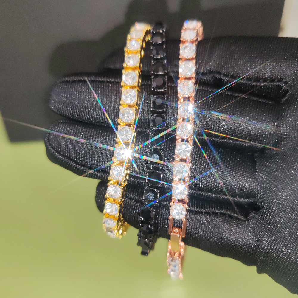 4mm 5mm Hip Hop Tennis Chain Bracelets Full Rhinestones Gold Plated Men Women Party Jewelry