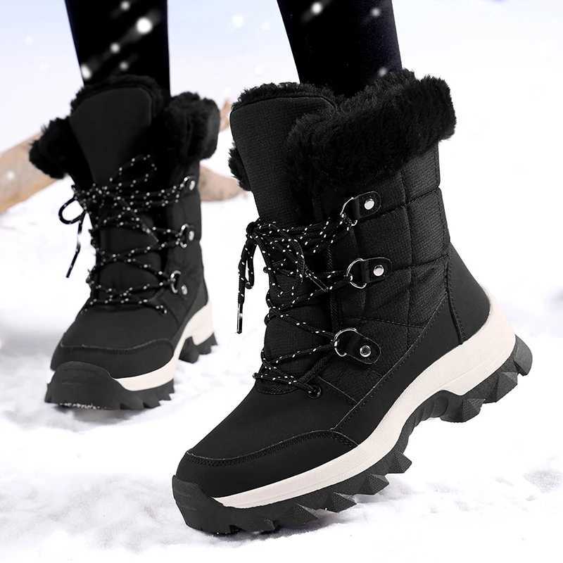 New Winter Snow Boots for Women Platform Sneakers Non Slip Outdoor Waterproof Hiking Shoes Mid Calf Warm Fur Women Ankle Boots J251007