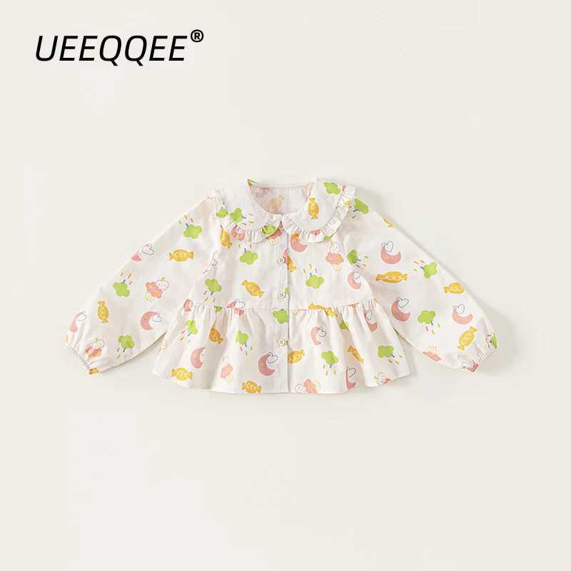 Spring Autumn Children Blouses 110Y Girls Cotton Print Cartoon Long Sleeve Doll Collar Shirts Tops Toddler Wear Kids Clothing C251007