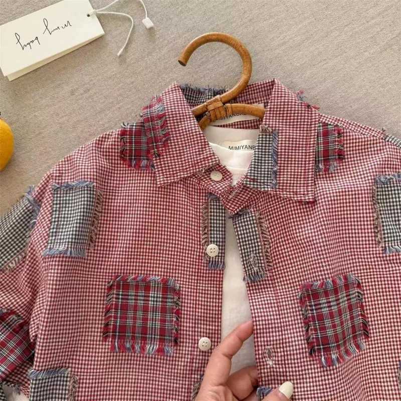 Childrens Longsleeved Shirt New Style For Autumn 2025 Patchwork With Raw Edges For Boys Personalized Shirt For Girls C251007