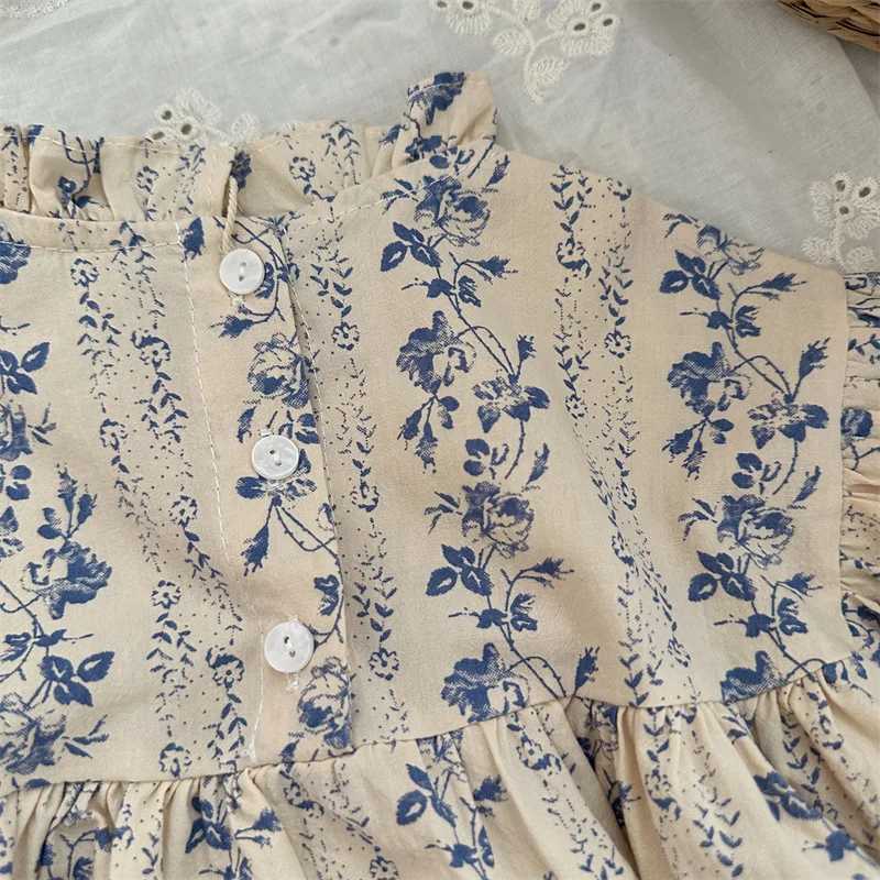 deer jonmi 2024 New Autumn Toddlers Girls Printed Blouses Puff Sleeve Ruched Tops Korean Style Baby Kids Loose Shirts C251007