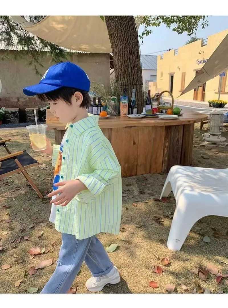 Childrens Shirt Sunscreen Jacket 2025 New Western Style Striped Shirt Boys and Girls Long Sleeve Versatile Cotton Top Coat C251007
