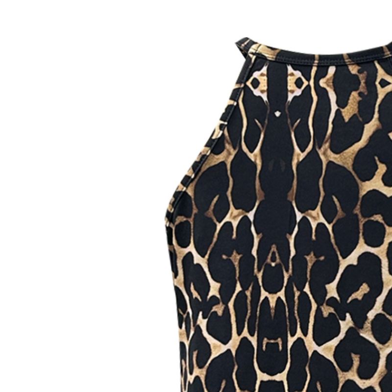 Summer Casual Women's Vintage Style Leopard Printed Cotton Blouse with Adjustable Strap Detailing-CF50088