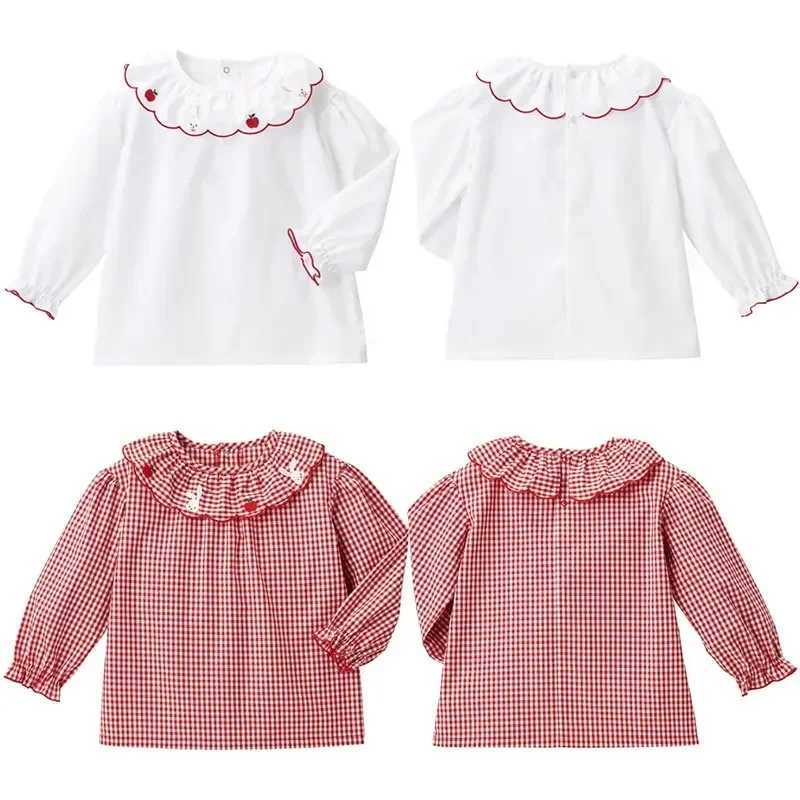 Girls Clothes Spring and Autumn Childrens Cartoon Rabbit Embroidery Lace Collar Long Sleeve Shirt Underwear C251007