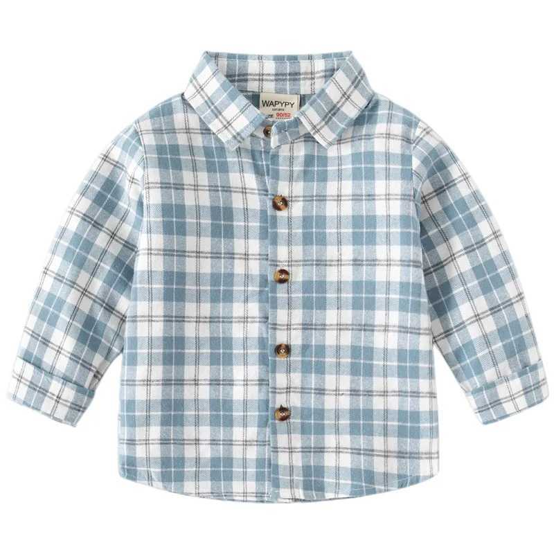 New autumn longsleeved shirts for boys checkered dress shirts for babies casual brushed fabric squareneck tops C251007