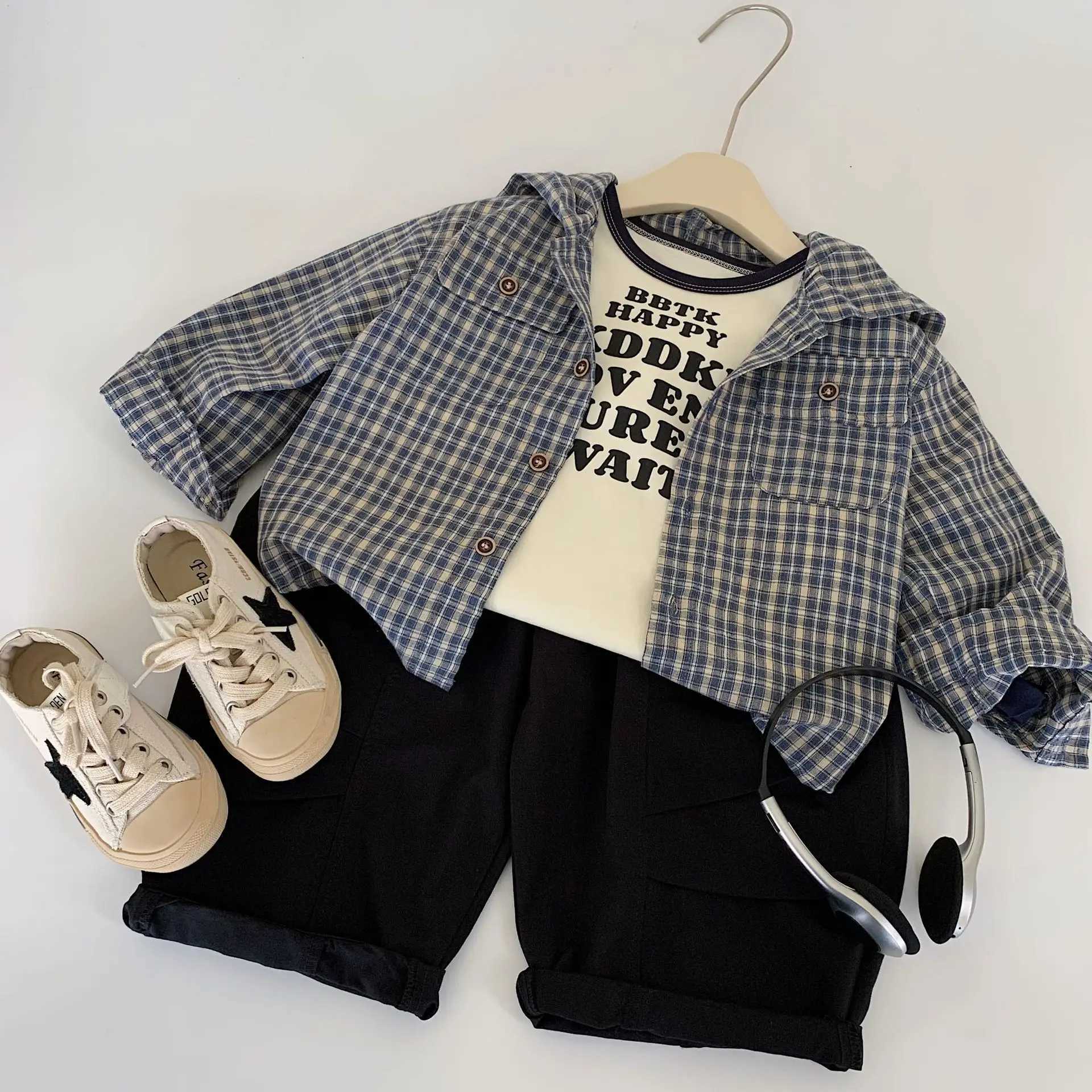 Autumn Children Boys Coat Hooded Pocket Long Sleeved Infant Baby Boys Top Single Button Casual Plaid Toddler Boys Outwear Coat C251007