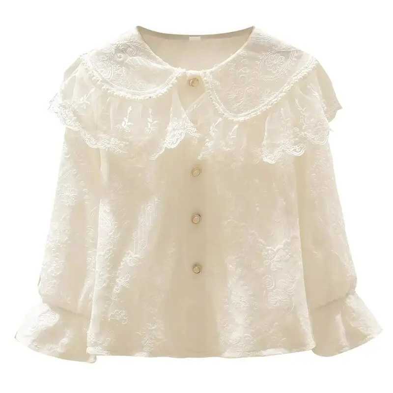 Girls White Long Sleeve Shirt Spring and Autumn New Style Childrens Western Double Collar Shirt Korean 110170cm C251007