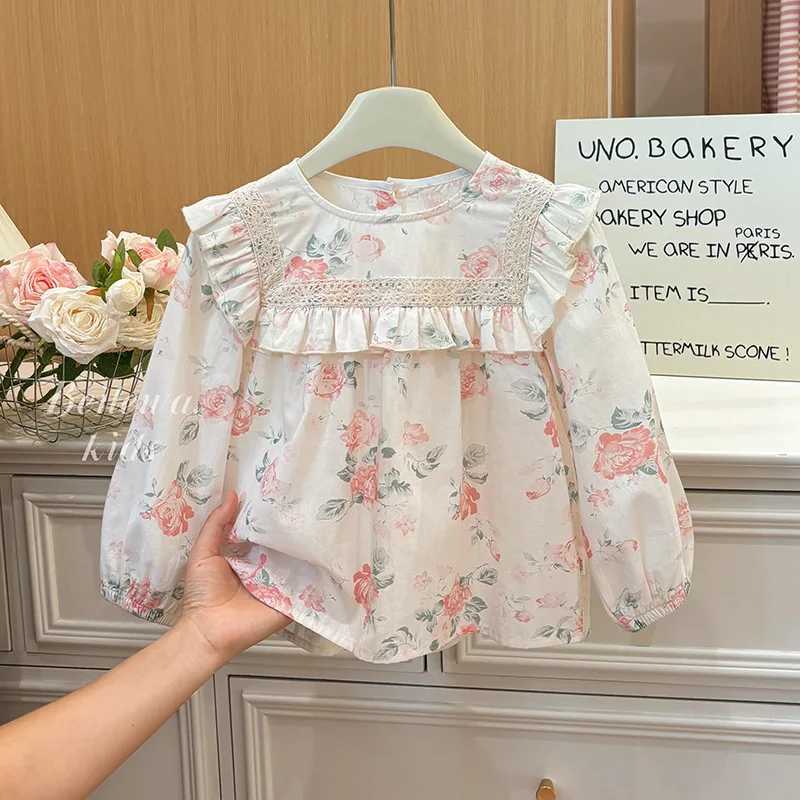 2025 Autumn Kids Girls Blouses Cotton Lace Collar Floral Printed Infant Babys Girl Tshirts Korean Sweet Toddler Girls Pullovers C251007