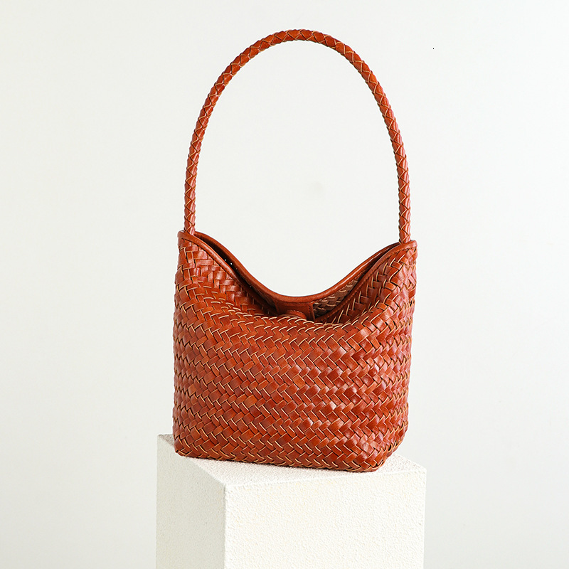 Vacation Lazy Style Casual Handwoven Bucket Handheld Basket Single Shoulder Underarm Woven Bag