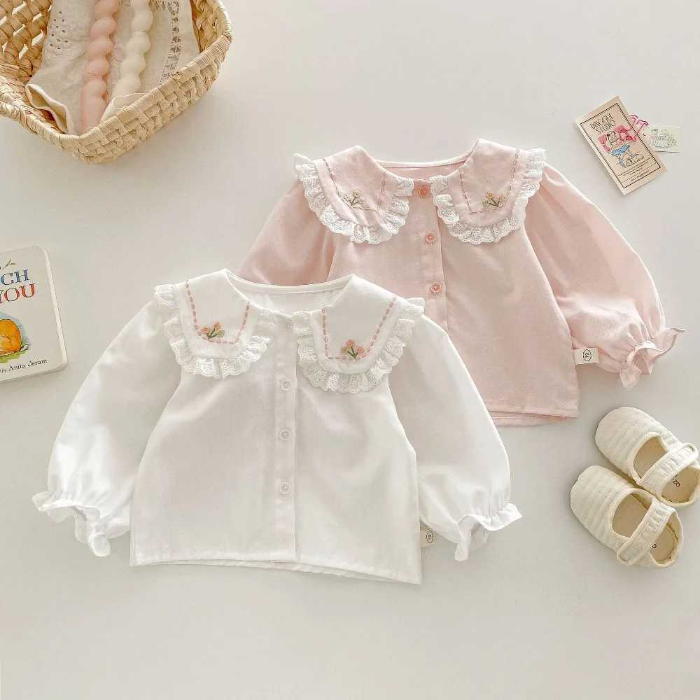 Korea Style Children Girl Shirt 05Years Toddler Kids Long Sleeve Lace Peter Pan Collar Princess Tee Tops Outfits Spring Clothes C251007