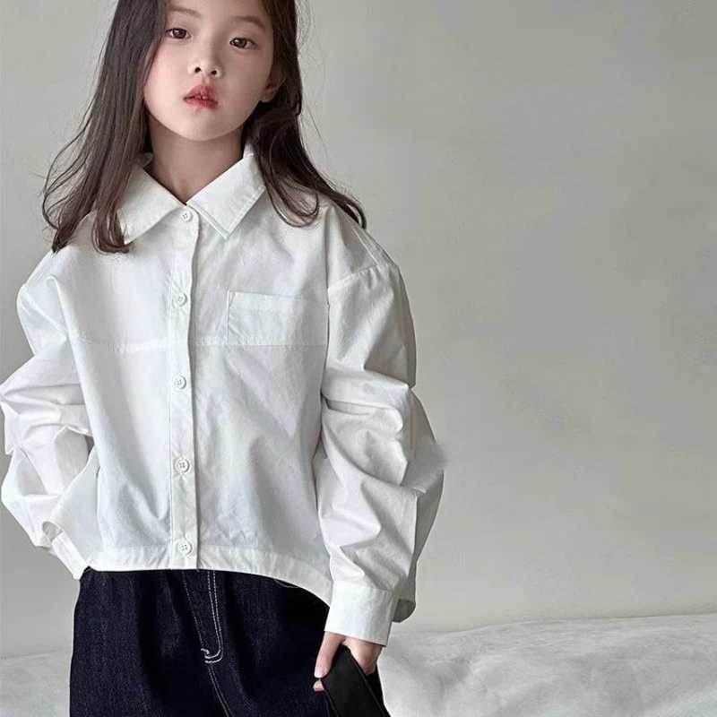 Slit Shirt 2025 Spring and Summer New Korean Fashion Casual Solid Color Allmatch Rear Split Shirt Girls Clothes C251007