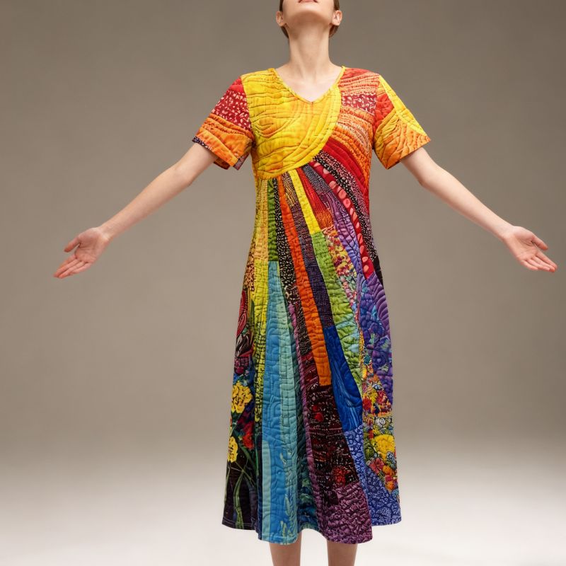 Casual Long-Dress with Colorful Design Suitable for Warm Weather Outings-CF50210