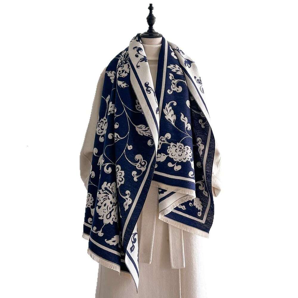 2025 Korean Version Iris Jacquard Mid-Length Thickened Double-Sided Imitation Cashmere Autumn Winter Decorative Shawl Warm and Cold-Resistant for Wome
