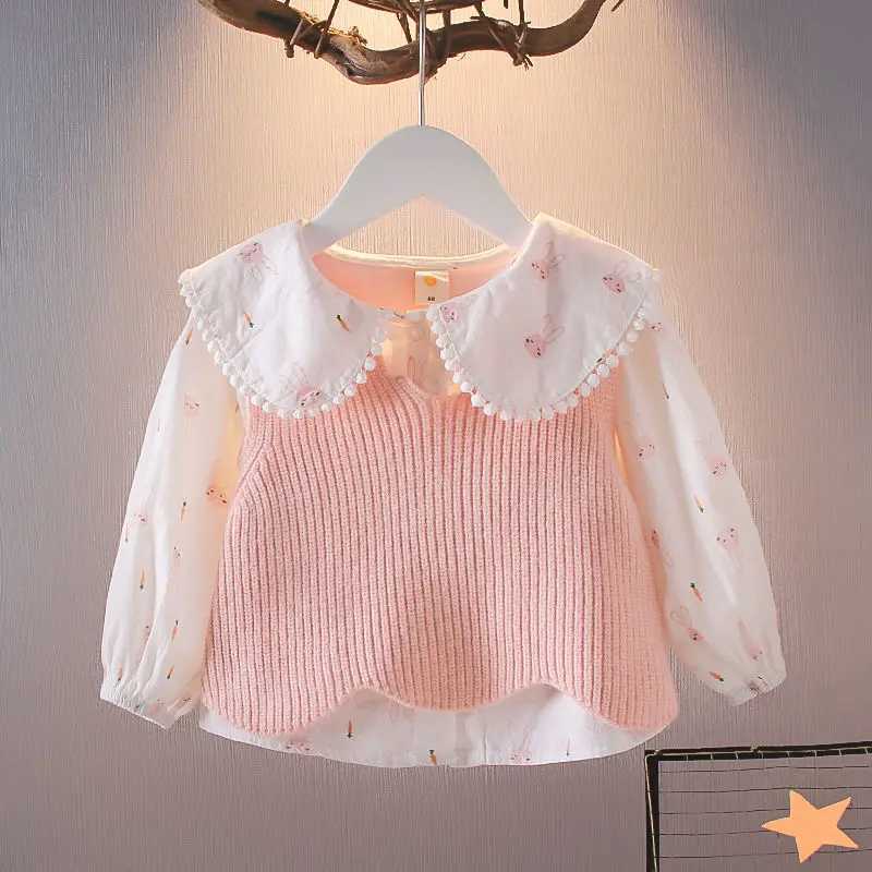 Spring Autumn Girls Shirt Clothes With Vest Long Sleeve Baby Cotton Linen Cardigan Shirt Turn Down Collar Blouse C251007