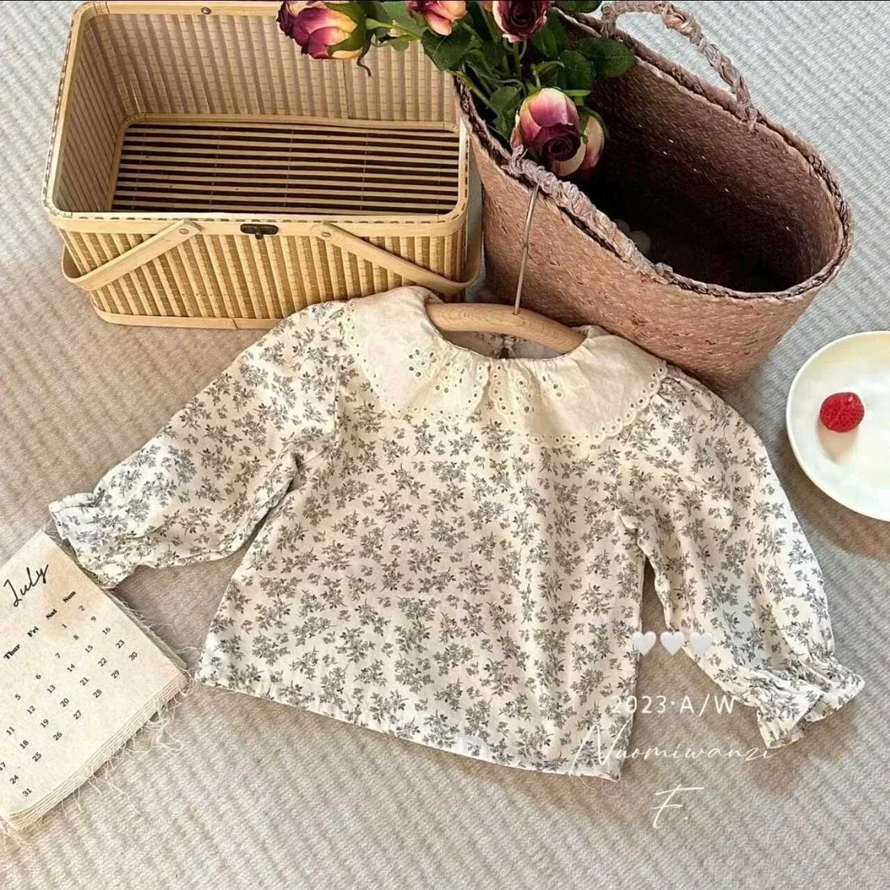 Lime Korean Version of Foreign Style Girl Floral Shirt Spring and Autumn 24 New Fashionable Baby Girl Retro Shirt Top C251007