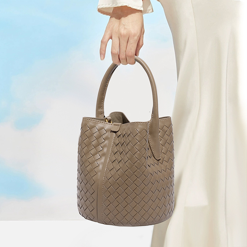 Handmade Woven Tote for Women, Basket Bucket Mother Bag, Elephant Gray Crossbody Shoulder Bag