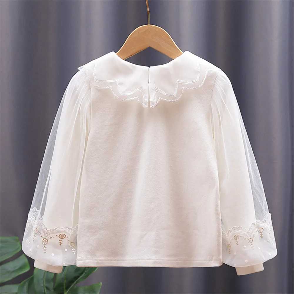 Spring Autumn Toddler Teen Girls Cotton Blouse White Bow Lace Long Sleeve Shirts Kids Pullover Tops Children Clothes 312 Years C251007