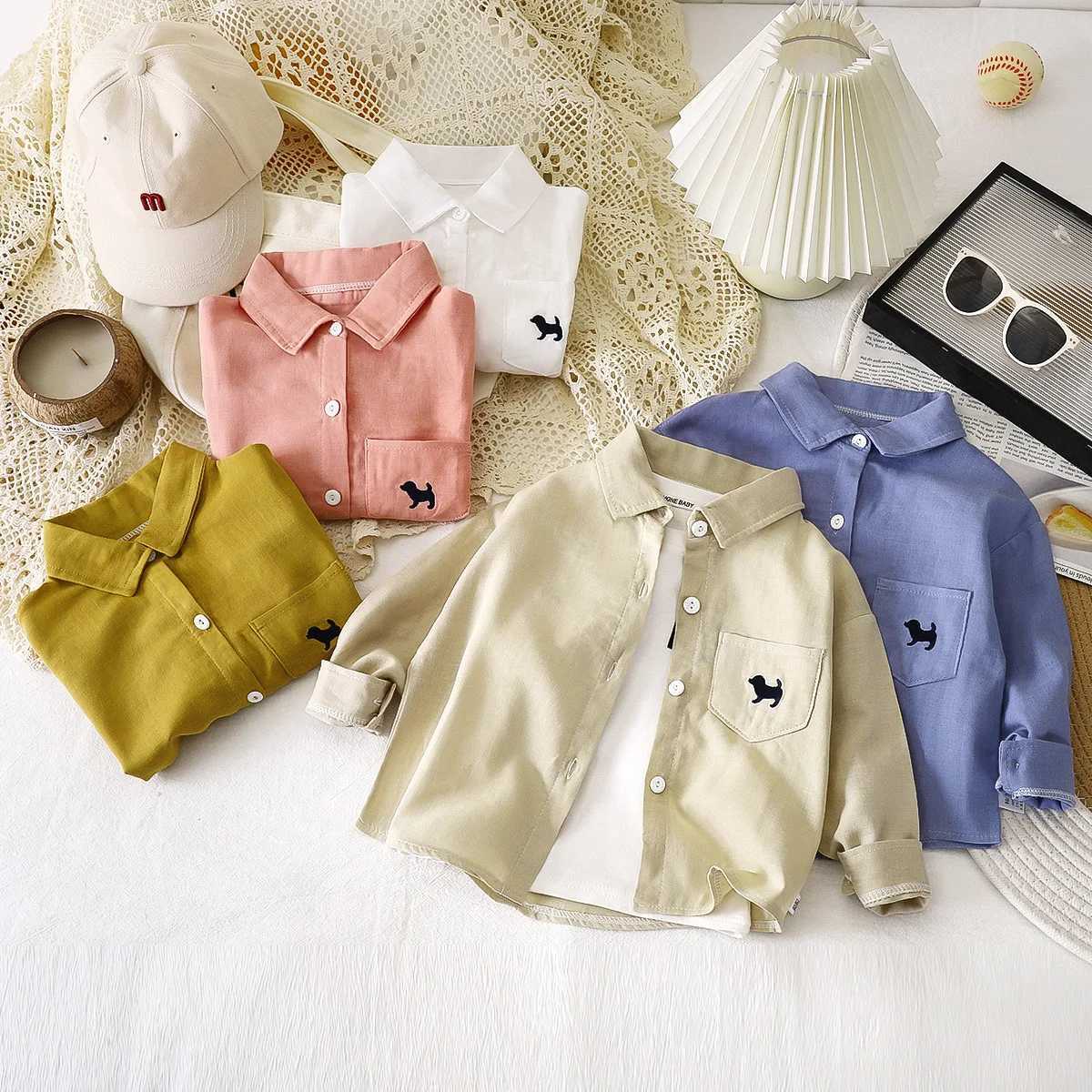 Cotton Button Up Shirt 17Y Kids Boy Long Sleeve Blouse Clothes Pure Color Casual Top Versatile Spring Autumn Baby Girls Wear C251007