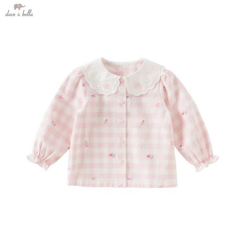 Dave Bella Childrens Shirt 2025 New Fashion Casual Sweet Cute Girls Cotton Plaid Blouse Comfortable Kids Top Party DB1250652 C251007