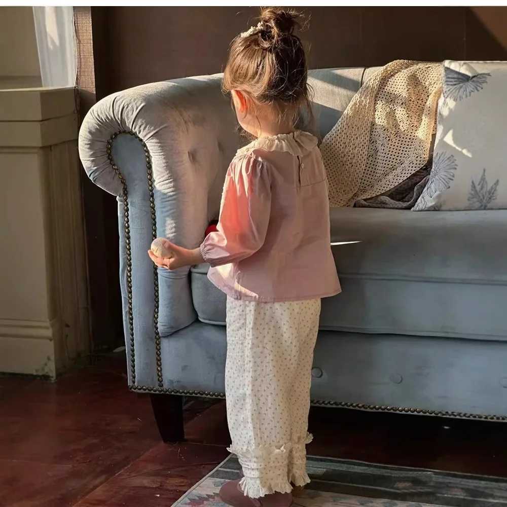 Girls Shirt Polka Dot Pants 2025 New Spring Korean Fashion Pink Long Sleeve Broken Flower Shirt Polka Dot Pants C251007