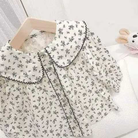 Baby Girls Shirts Floral Long Sleeve Peter Pan Collar Cute 2024 Autumn New Korean Style Kids Blouses Clothes C251007