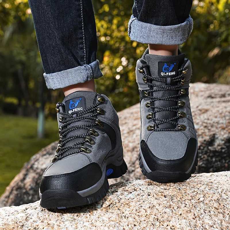 Hiking Shoes Men PU Outdoor Camping Anticollision Climbing Shoe Lace Up Climbing Trekking Sneakers J251007