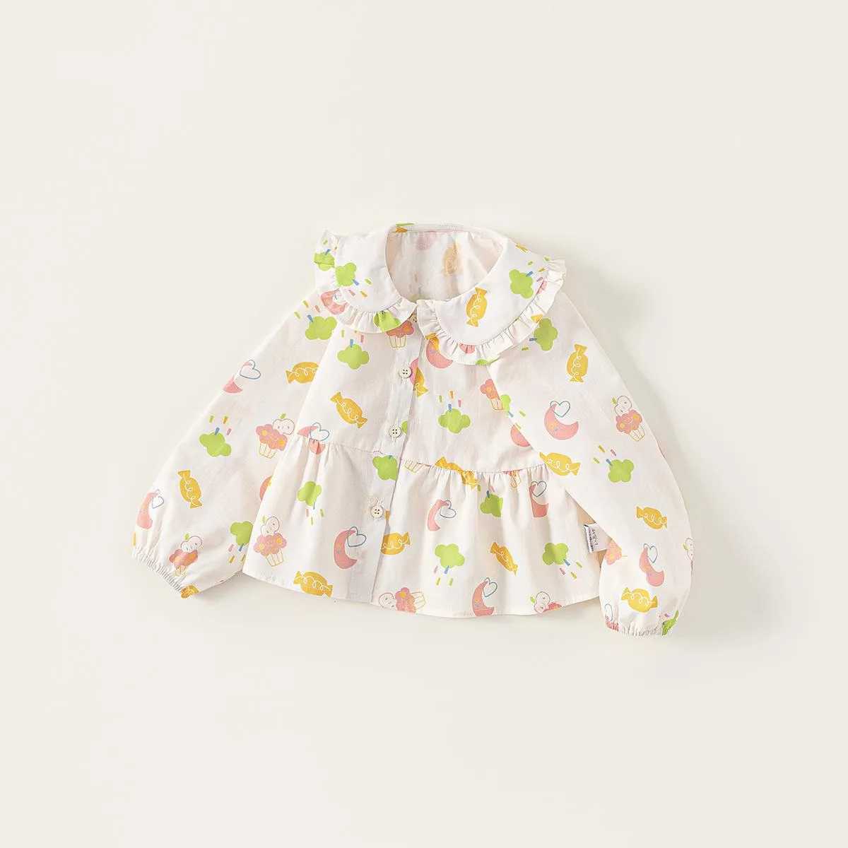 Spring Autumn Children Blouses 110Y Girls Cotton Print Cartoon Long Sleeve Doll Collar Shirts Tops Toddler Wear Kids Clothing C251007