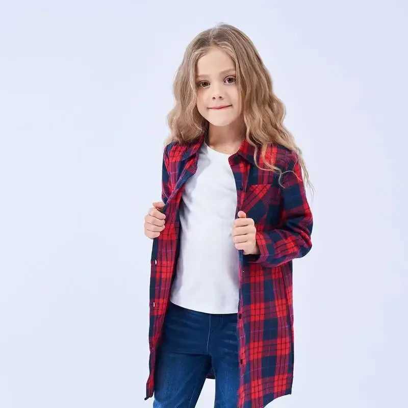 Girls Shirts 2025 Spring Autumn Plaid Shirts for Kids Children Jackets Teenager Jackets Long Style Baby Windbreaker Outerwear C251007