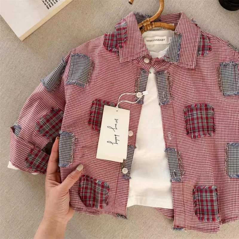 Childrens Longsleeved Shirt New Style For Autumn 2025 Patchwork With Raw Edges For Boys Personalized Shirt For Girls C251007