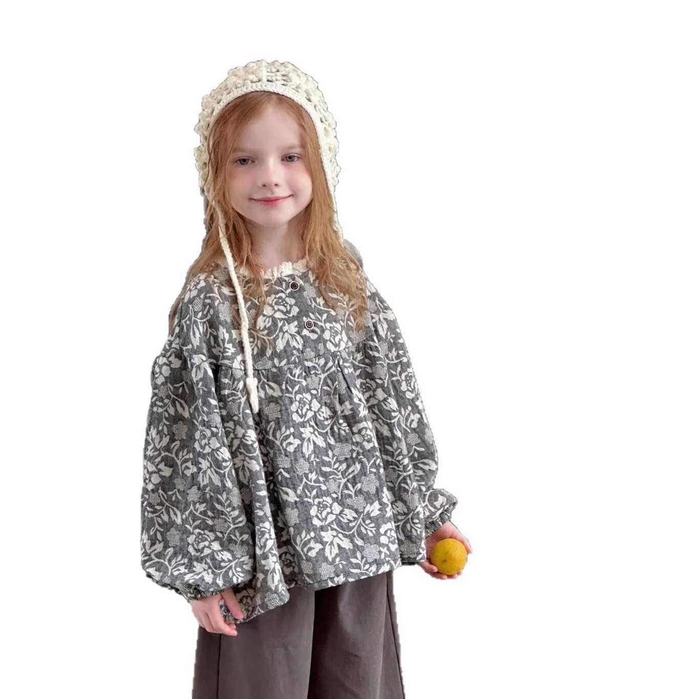 Autumn Children Girls Blouse Cotton Floral Printed Infant Babys Girls Tshirt Loose Round Collar Toddler Kids Girls Long Sleeves C251007
