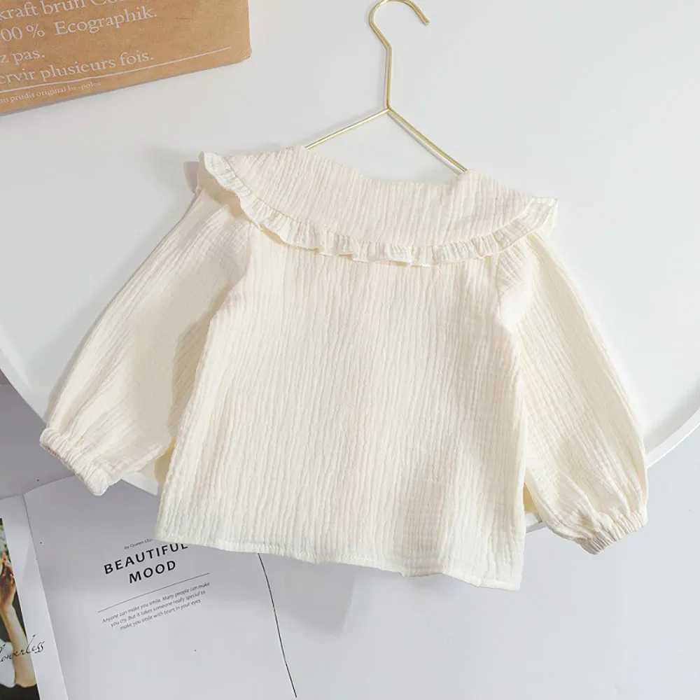 Floral Embroidery Baby Girls Shirts Spring Autumn Sweet Ruffles Peter Pan Collar Long Sleeve Shirts Kids Tops Children Clothes C251007