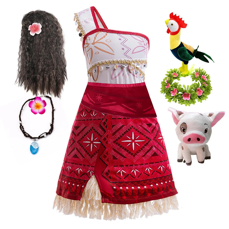 Girls Movie Moana 2 Dress Halloween Party Adventure Costume Girl Princess Fancy Clothes Children Vaiana Pet Pig Outfit 250930