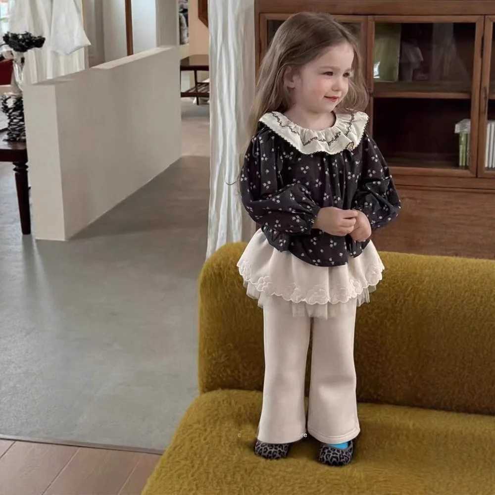 Korea Childrens Clothing Girls Doll Shirt Top Autumn 2025 New Childrens Lace Lotus Leaf Collar Shirt Baby Shirt C251007