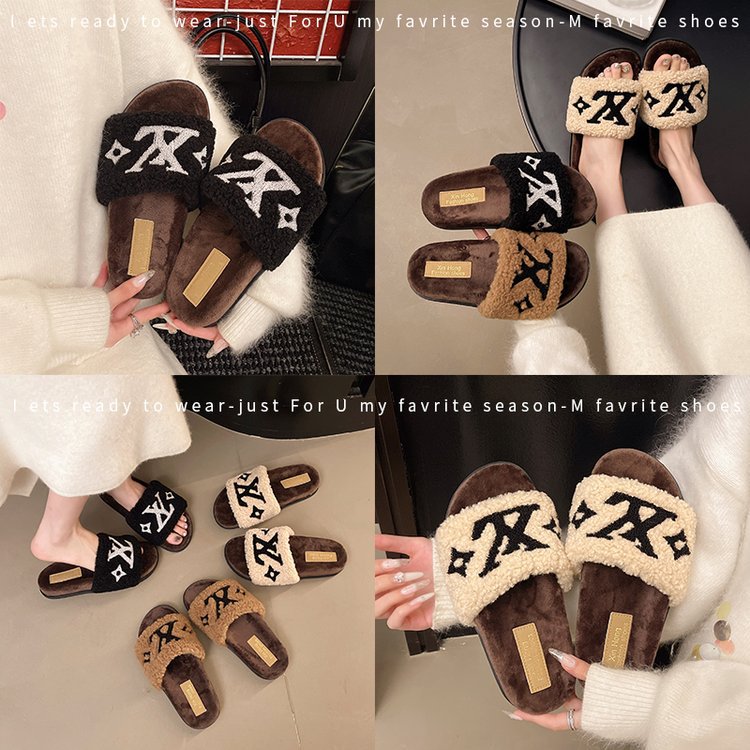 New hot free shipping designer slippers for womens flat slippers black beige khaki New fashionable and versatile winter outdoor cotton mop