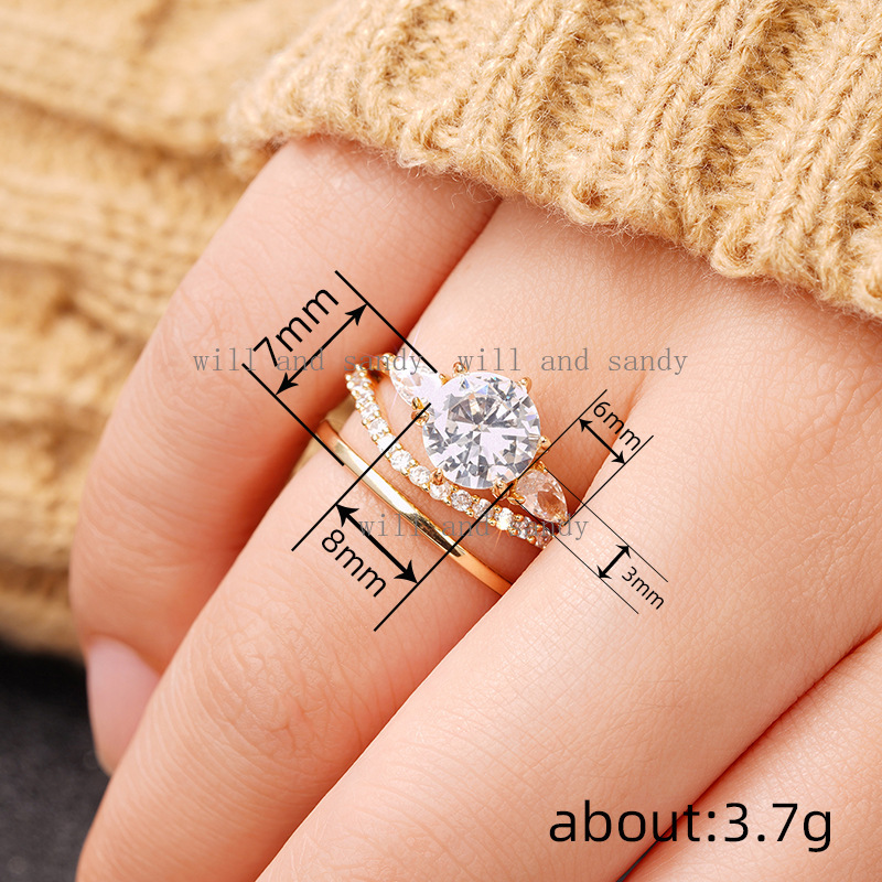 14k Gold Plated Dainty Stacking Ring Set for Women Cubic Zirconia Gemstone Knuckle Rings Engagement Wedding Promise Band Teardrop CZ Ring Designer Jew